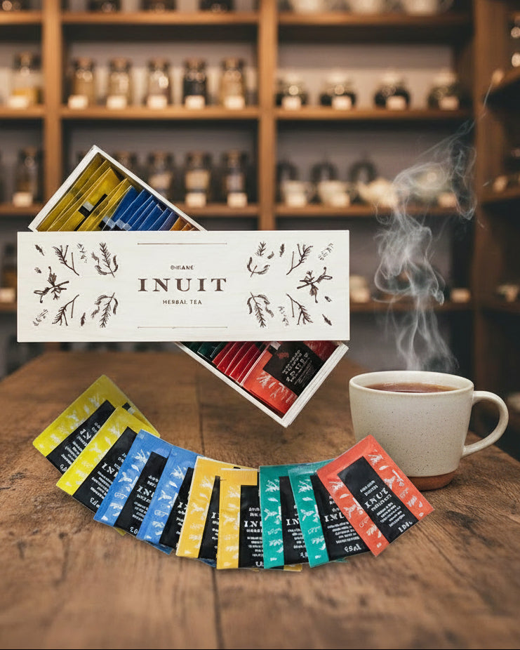 Wooden box with 35 sachets of Inuit herbal teas