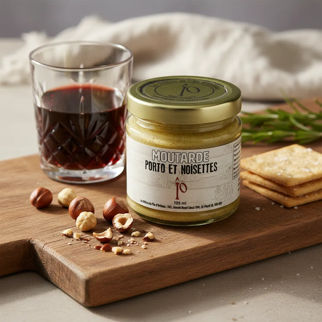Port wine mustard and hazelnuts