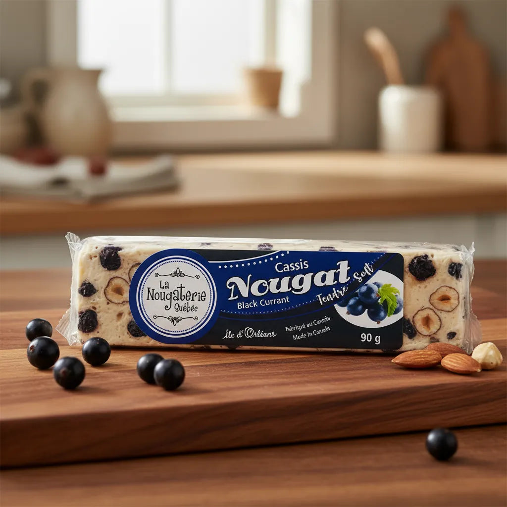 Soft blackcurrant nougat