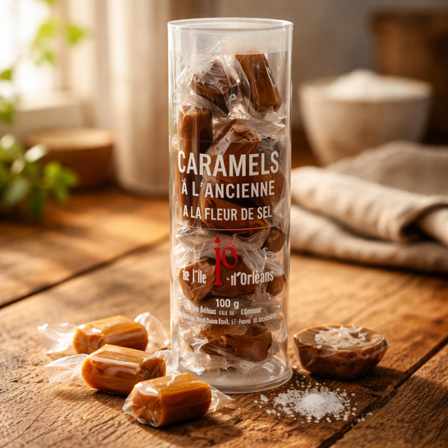 Tube de bonbons caramels à la fleur de sel